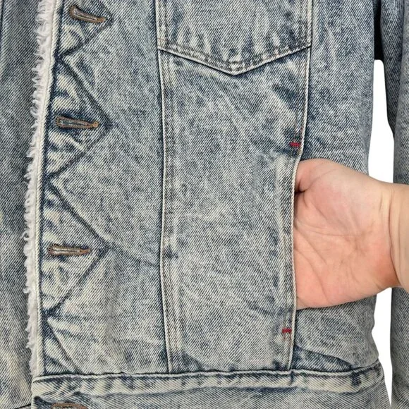 Vintage 80s Wrangler Trucker Jean Jacket Acid Snow Wash Sherpa Western Outlaw M - Picture 3 of 16